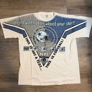 Vintage 1996 Dallas Cowboys NFL on Fox All Over Print Shirt XL White 90s Rare